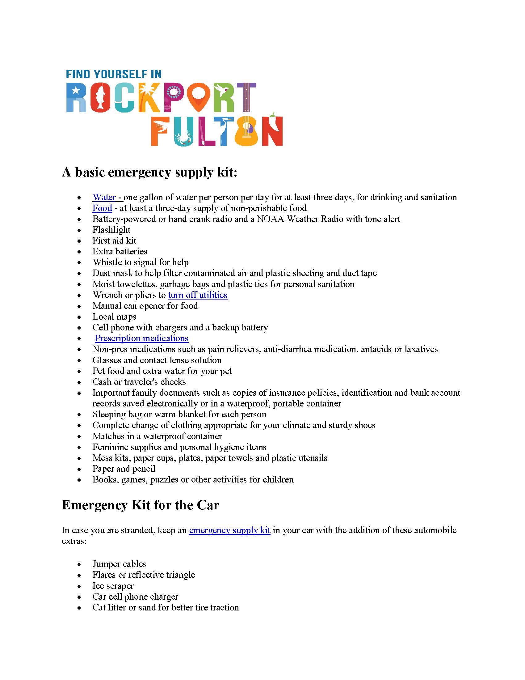 Basic Emergency Supply List Aransas County Happenings