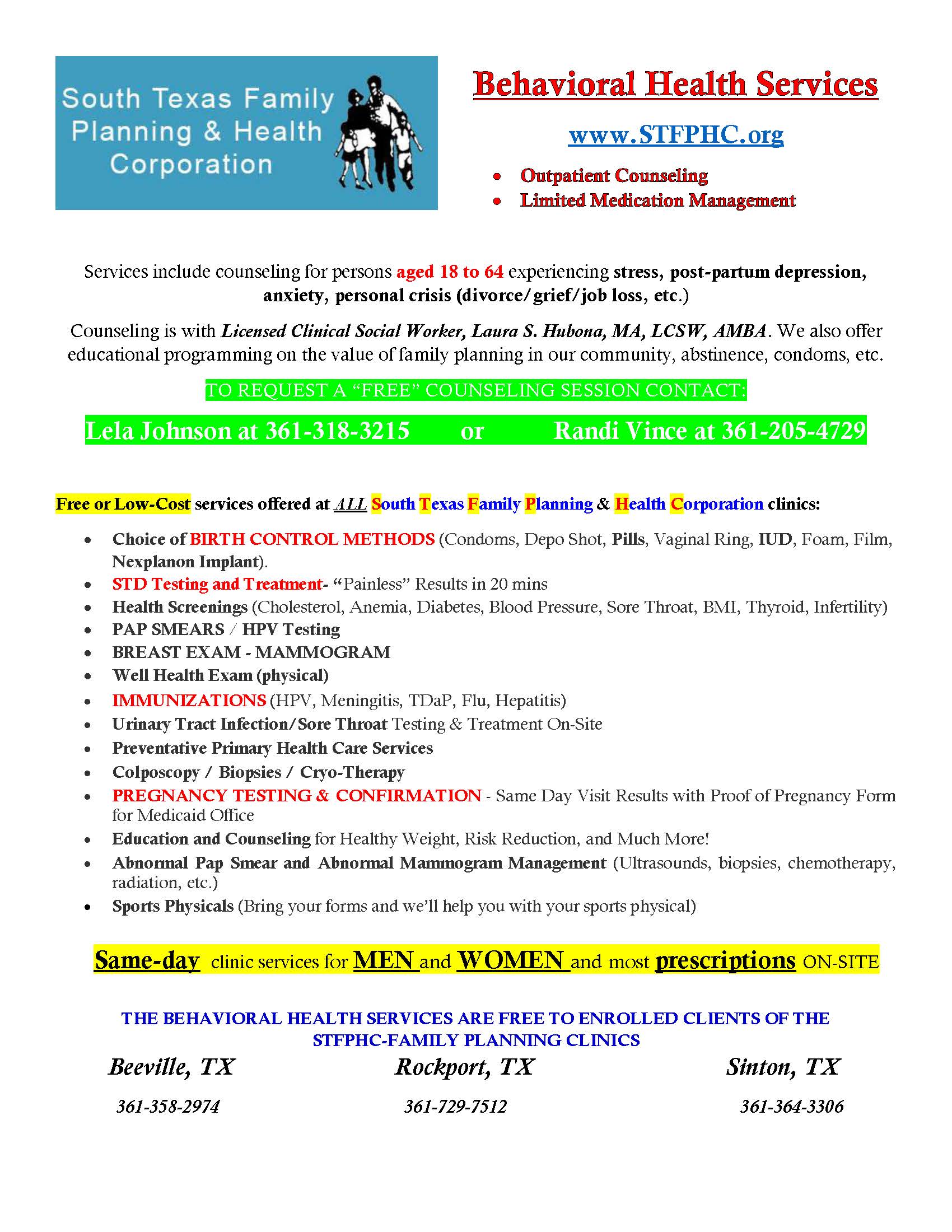 South Texas Family Planning and Health Corp. in Rockport free or low