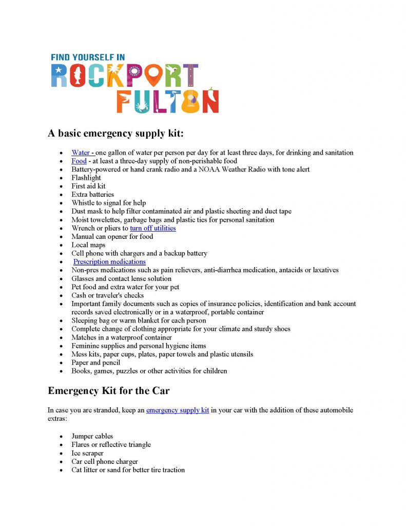 Basic Emergency Supply List Aransas County Long Term Recovery